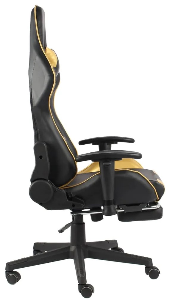 Cadeira de gaming giratória com apoio de pés PVC dourado