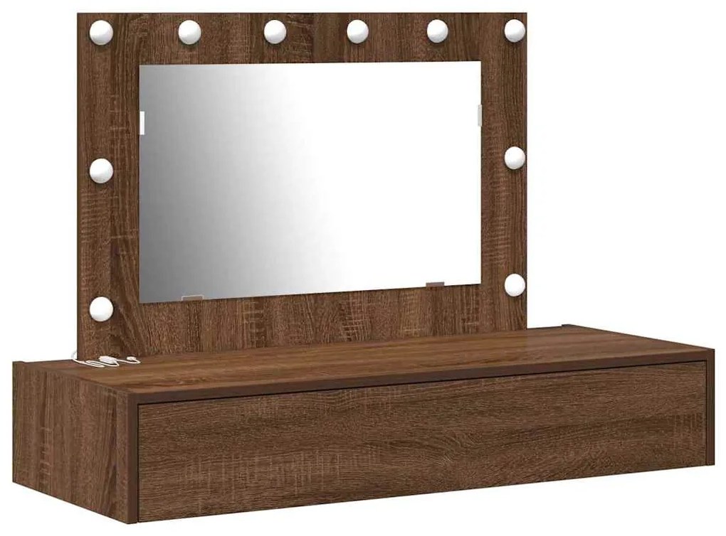 Mesa de Maquilhagem de Parede com Luzes LED Carvalho Castanho