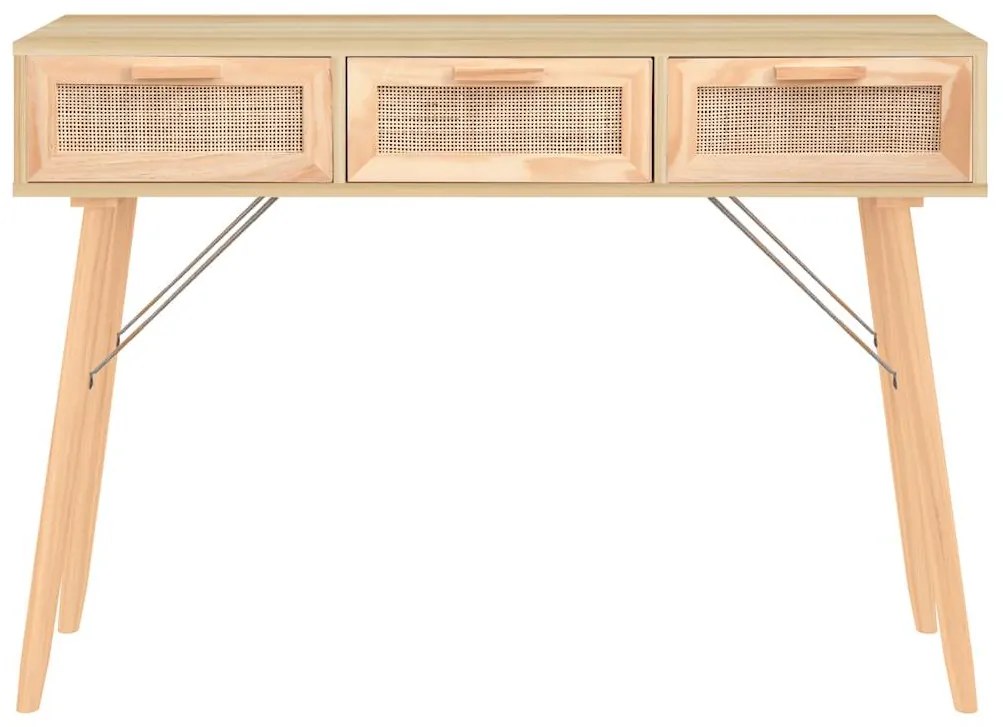 Mesa consola 105x30x75 cm pinho maciço e vime natural castanho