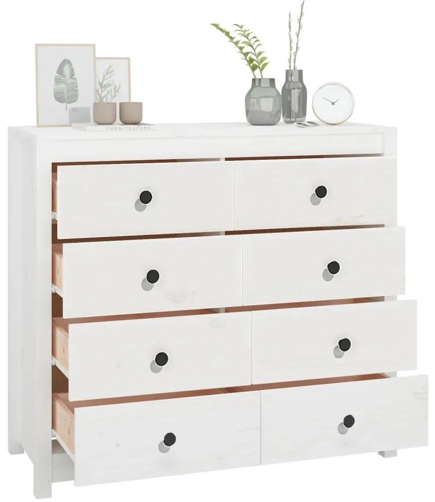 Armário de apoio 100x40x90 cm pinho maciço branco