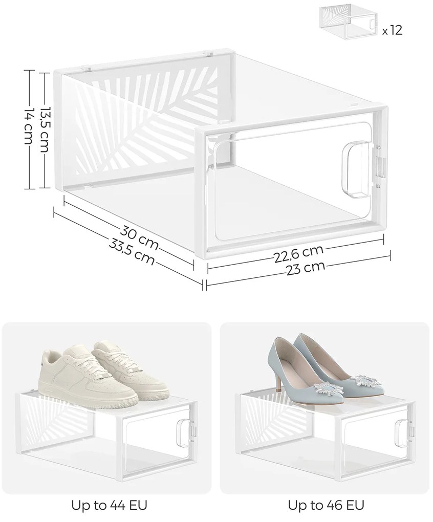 Conjunto de 12 caixas para sapatos até o tamanho 44 branco transparente