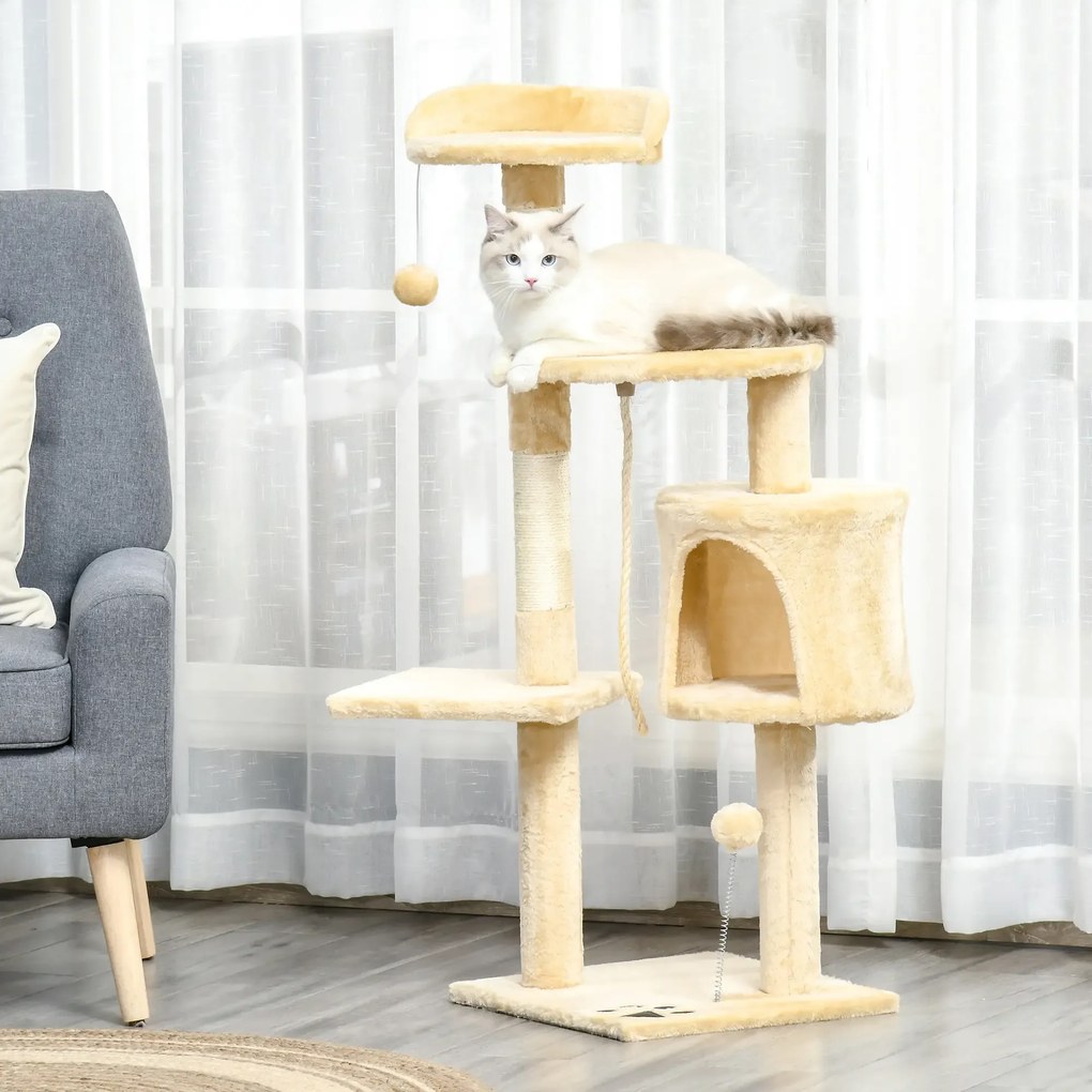 Arranhador de gato com plataformas Cabines Bolas de jogo 40x40x114cm