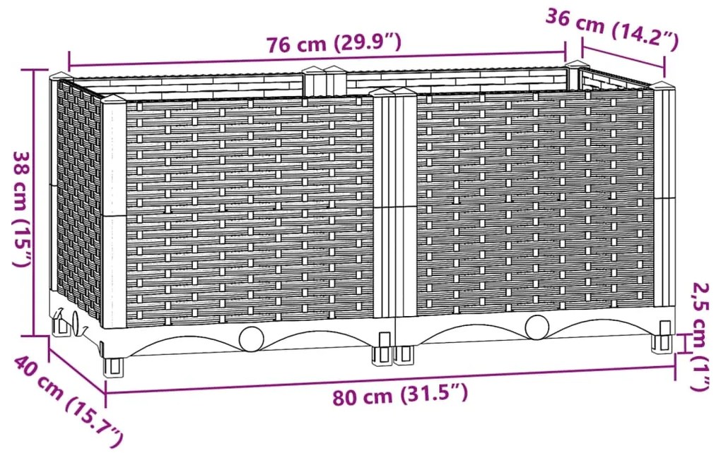 Canteiro elevado 80x40x38 cm polipropileno