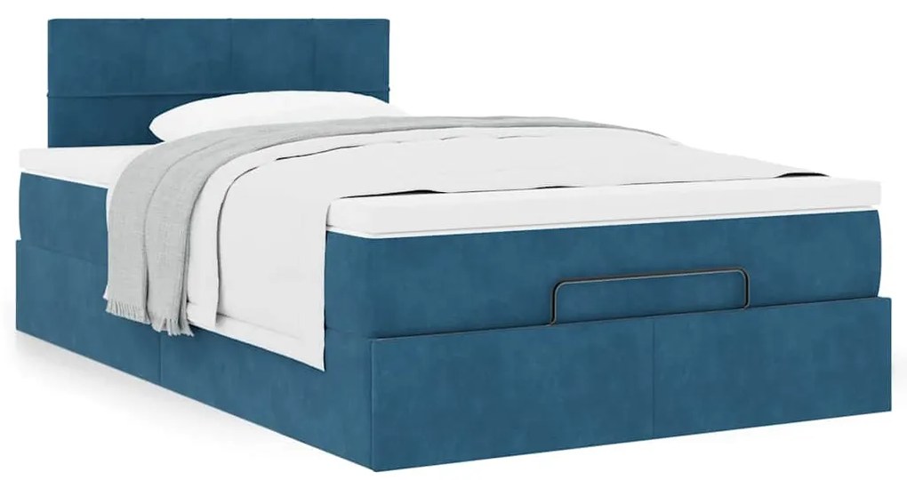 Cama otomana com colchão 120x190 cm veludo azul-escuro