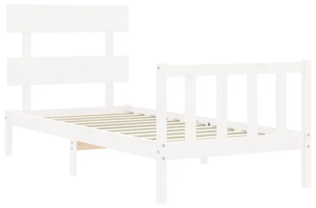 Estrutura de cama com cabeceira 100x200cm madeira maciça branco