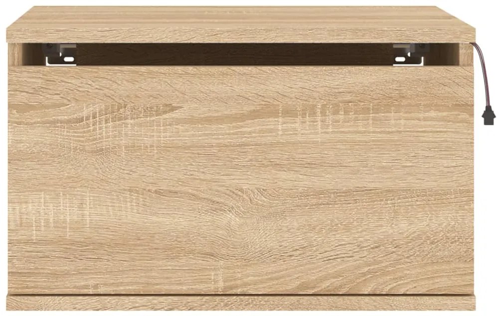 Mesa de cabeceira de parede com luzes LED carvalho sonoma
