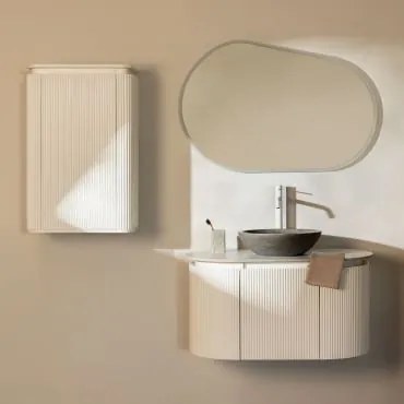 Conjunto De Móvel De Casa De Banho Em Madeira Carsone Branco & Branco & Cimento Cinzento Redondo Ø40 Cm Tarsis & Oval Led E - Sklum