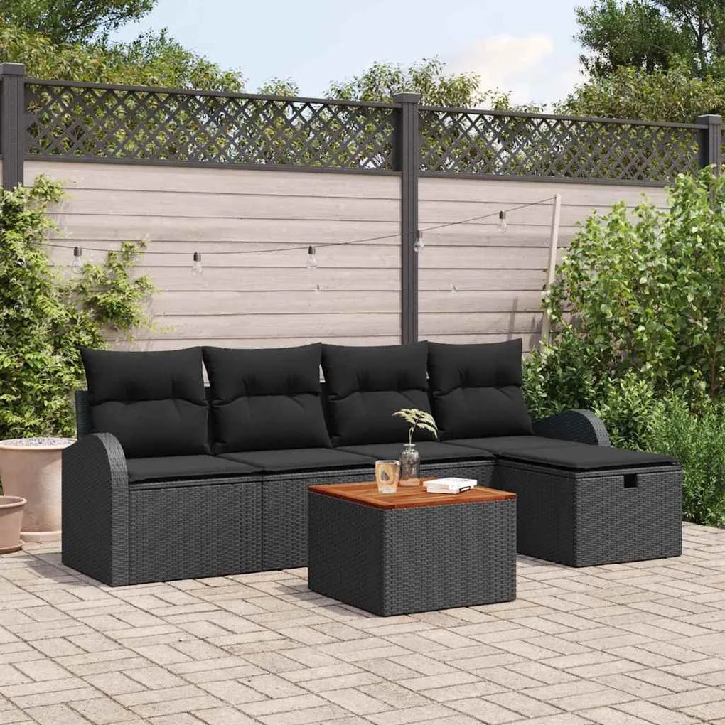 vidaXL Conjunto de Sofá de Jardim com almofada 6 pcs Preto vime PE