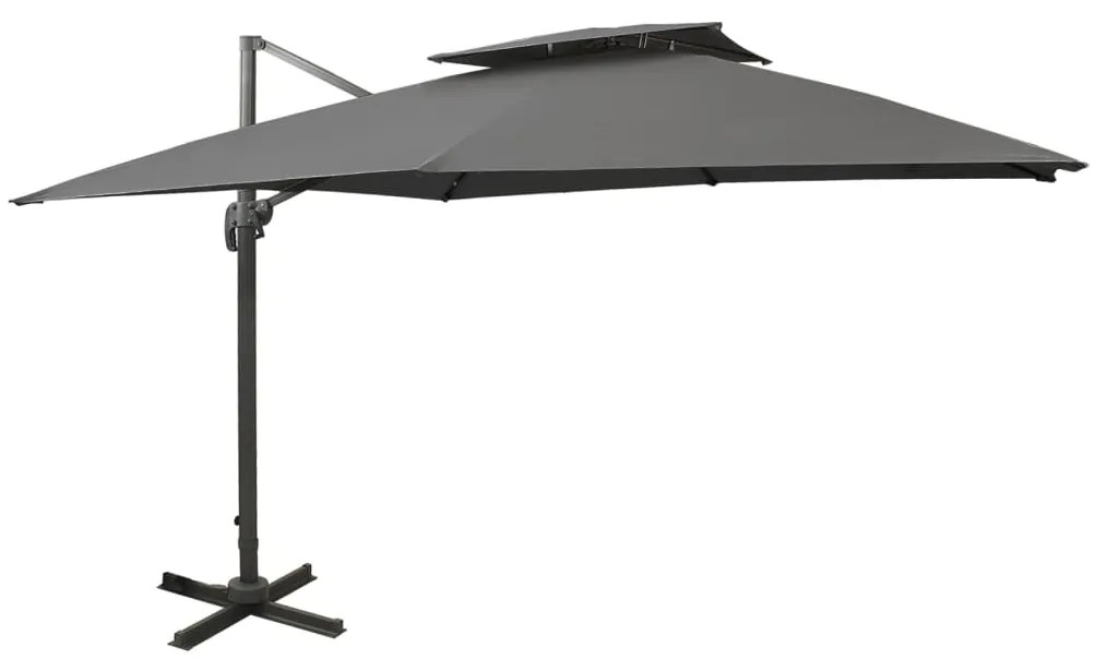Guarda-sol jardim cantilever c/ toldo duplo 300x300cm antracite