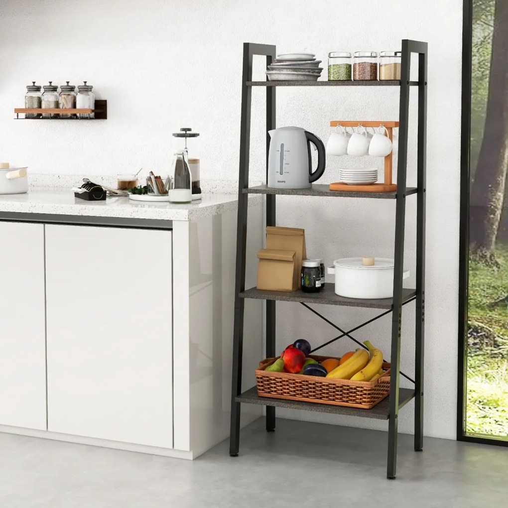 Estante de 4 níveis em escada para escritório Estante industrial com estrutura metálica para plantas 56 x 34 x 138 cm Castanho Escuro