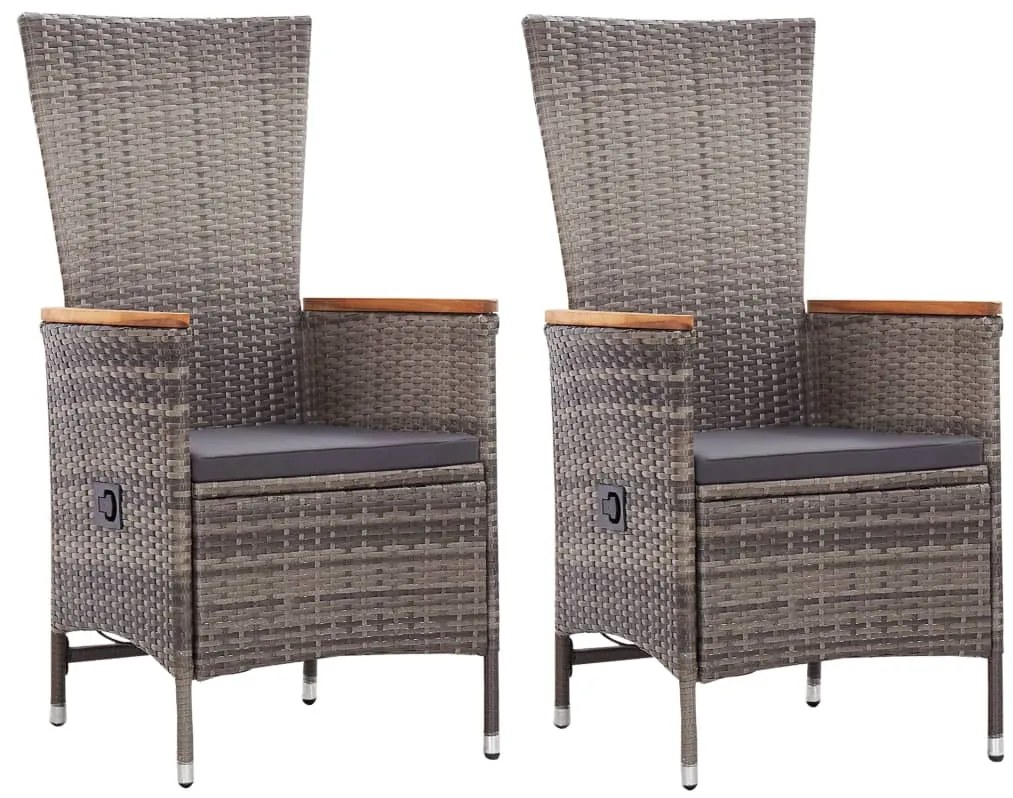 Cadeiras de exterior 2 pcs com almofadões vime PE cinzento