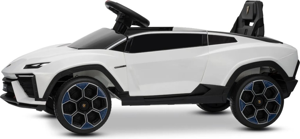 Carro elétrico para crianças Lamborghini Lanzador 12V com licença, bateria de lítio, luzes LED, controle remoto Branco