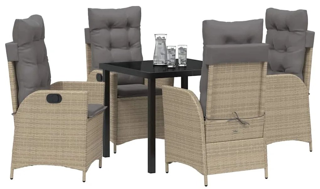 Conjunto de Jantar de Jardim com 5 Peças e Almofadas em Rattan de Poli