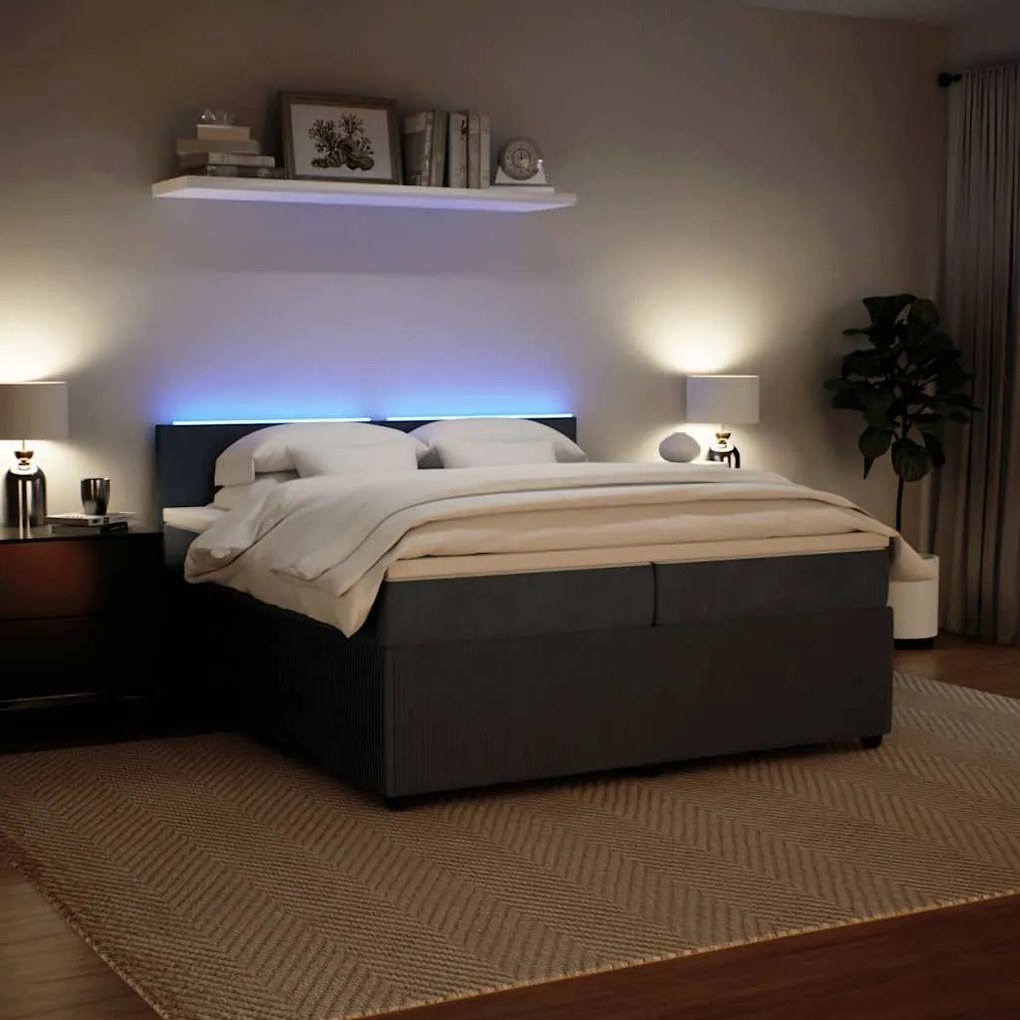 Cama com molas/colchão 200x200 cm veludo cinzento-escuro