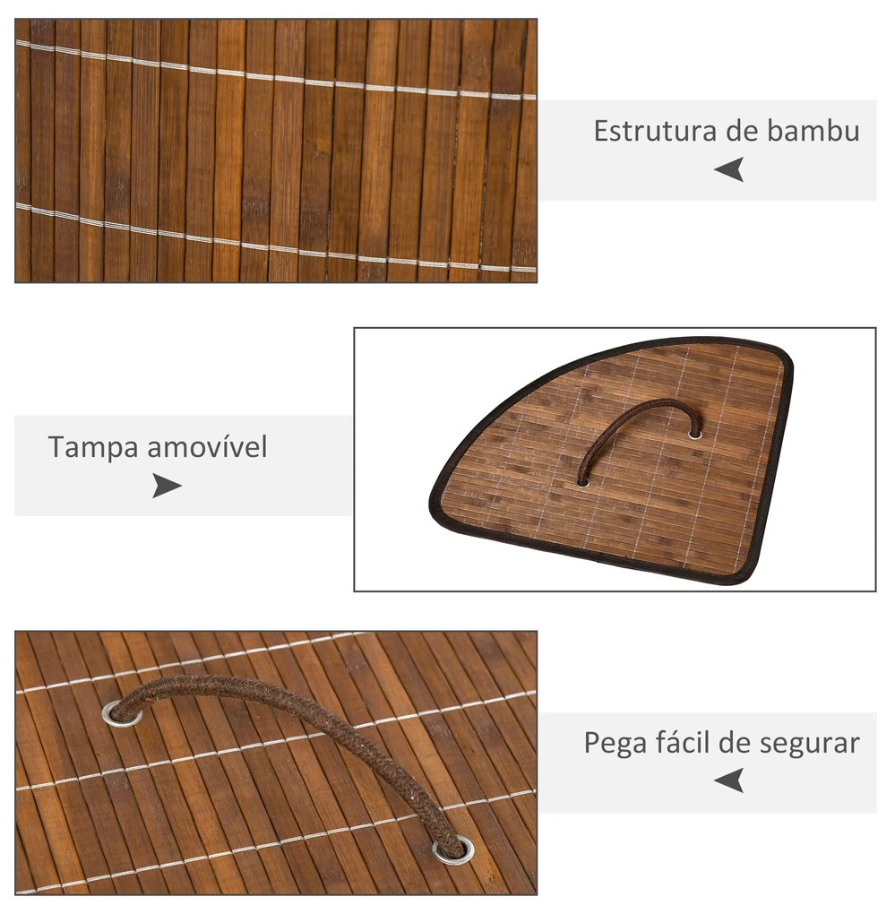 HOMCOM Cesto de Roupa de Bambu Capacidade de 55L Cesto para Roupa Suja