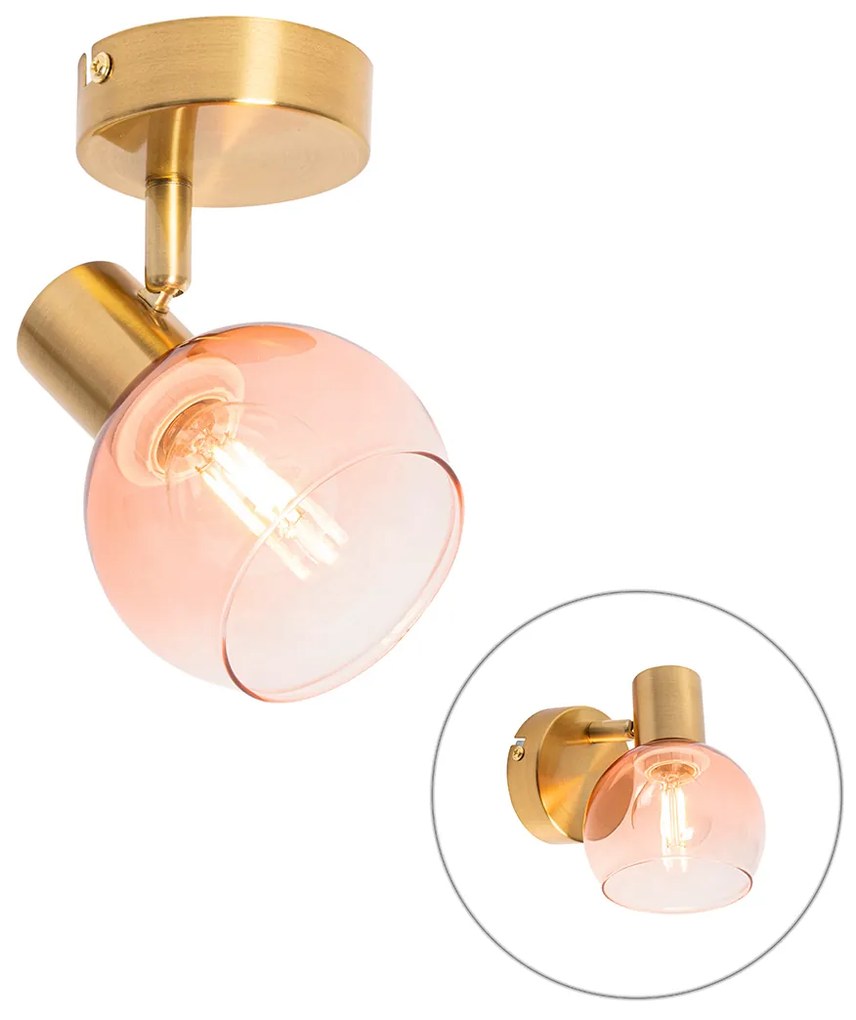 Projetores Art Deco Dourado com Vidro Rosa - Vidro Art Deco