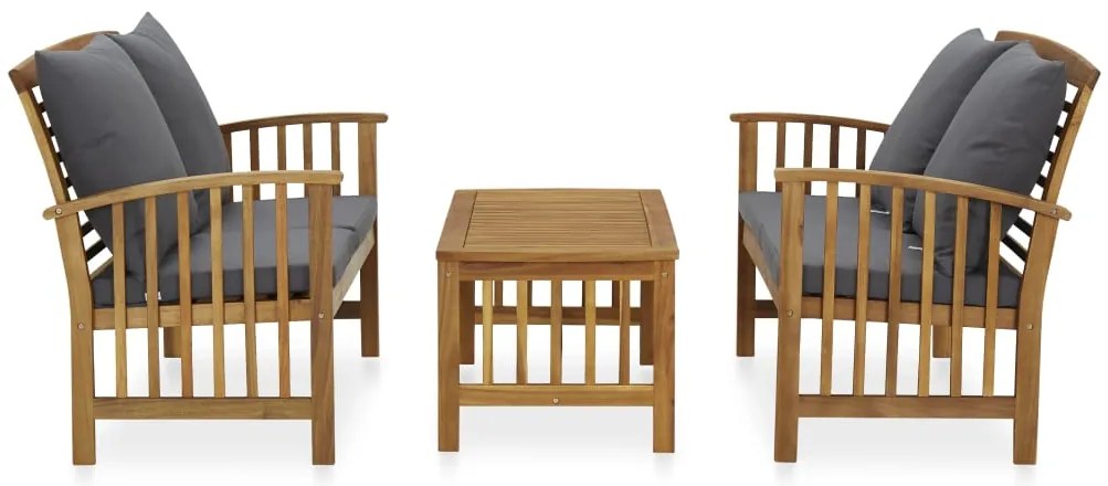 3 pcs conjunto lounge de jardim c/ almofadões acácia maciça