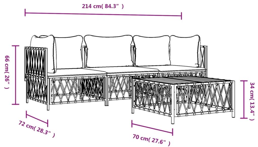 4 pcs conjunto lounge de jardim com almofadões aço antracite