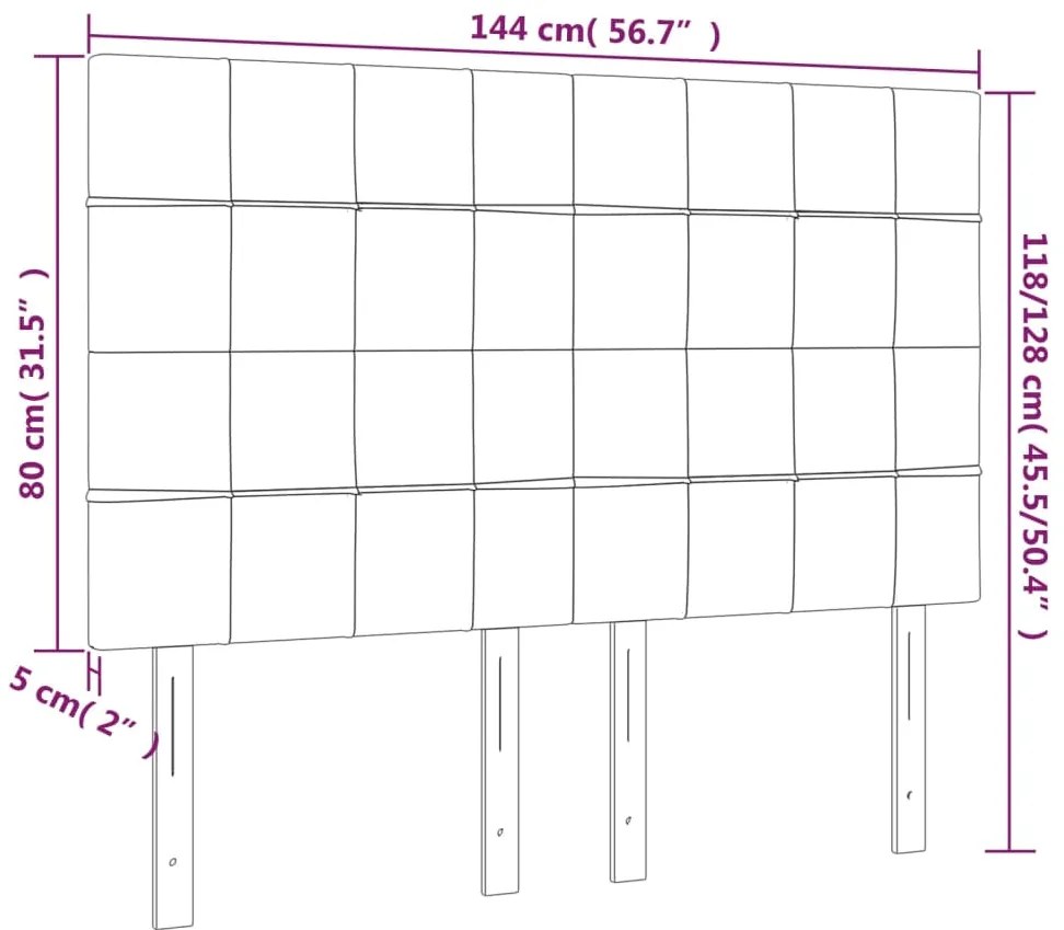 Cabeceira de cama c/ luzes LED veludo 144x5x118/128 cm rosa