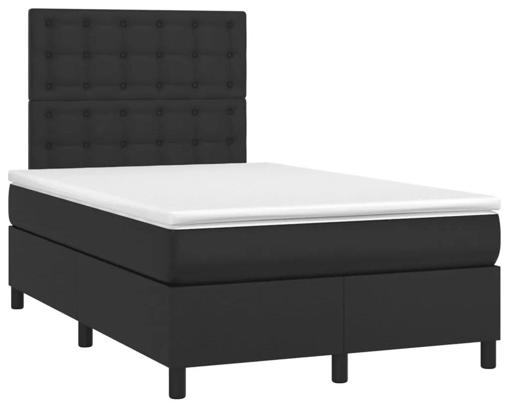 Cama box spring colchão e LED 120x190 cm couro artificial preto