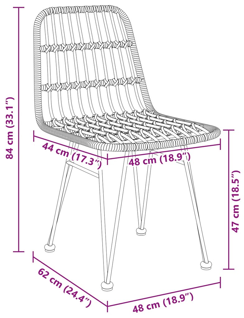 Conjunto de Jantar de Jardim 3 Peças Marrom Rattan Poliéster