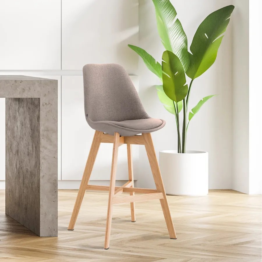 Banco de bar Cannes em tecido e com estrutura de Cor Natural 48 x 112 x 56 cm Castanho acinzentado