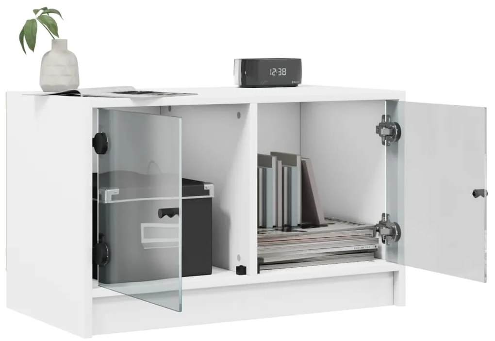 Móvel de TV c/ portas de vidro 68x37x42 cm branco