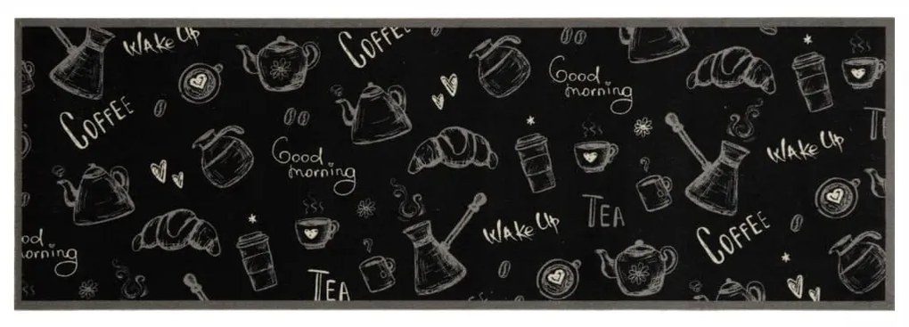Tapete de cozinha lavável 60x180 cm veludo padrão morning preto