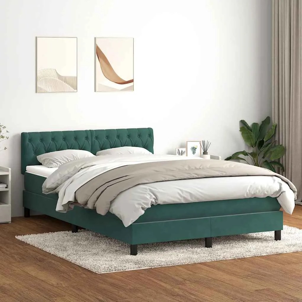 Box Cama primavera com Colchão Verde Escuro 140x210 cm Veludo