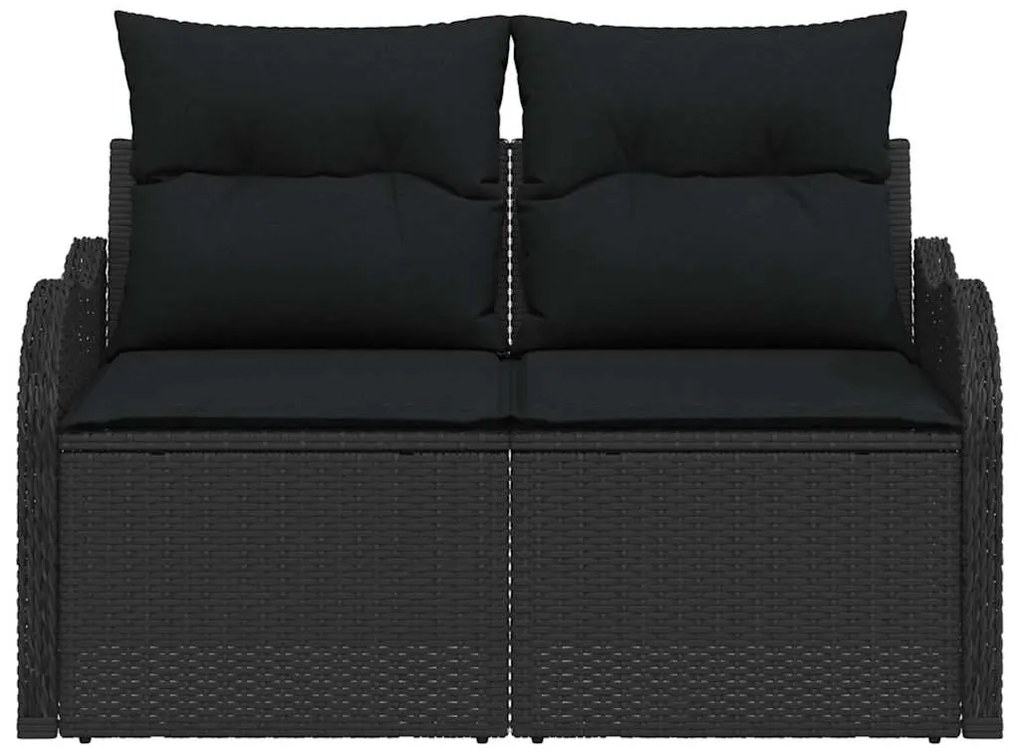 Sofá de Jardim 2 Lugares com Almofadas VidaXL Preto Rattan
