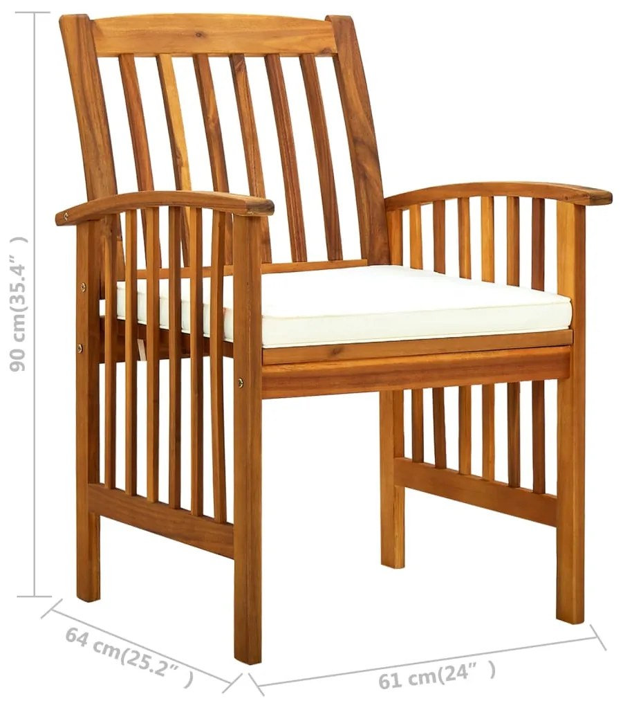 Cadeiras de jantar p/ jardim 3 pcs c/ almofadões acácia maciça