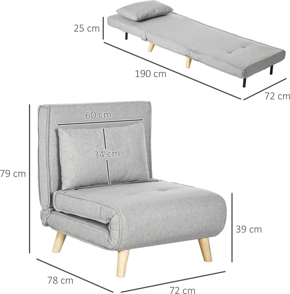 Poltrona Cama "Lund" – Sofá-Cama Individual Dobrável com Encosto Ajust