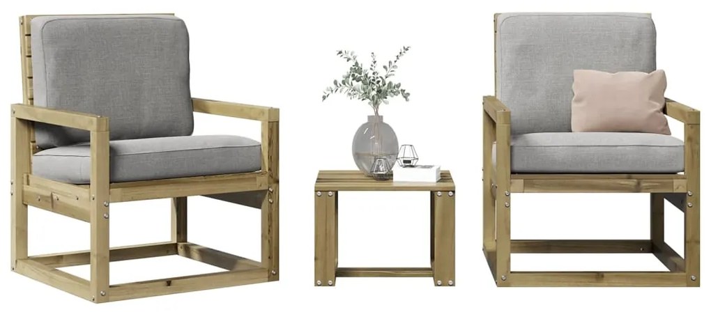 vidaXL 3 pcs conjunto lounge de jardim madeira de pinho impregnada