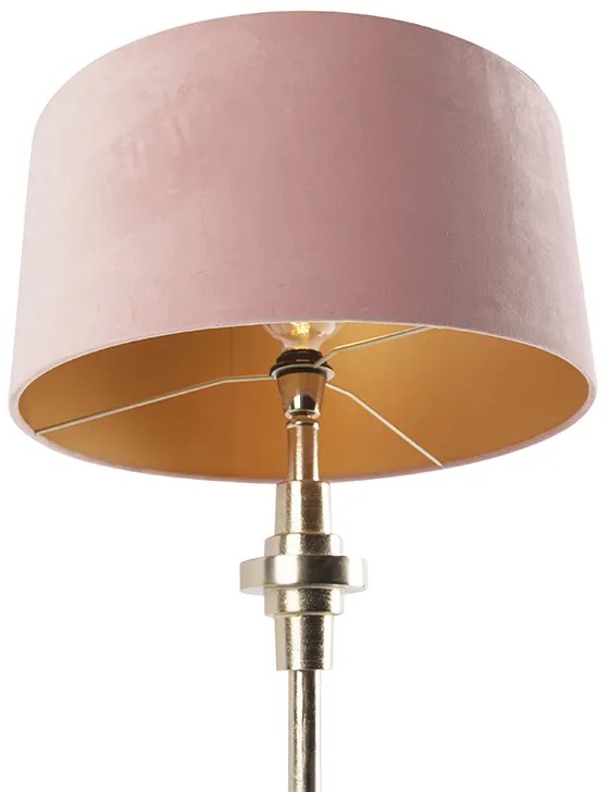 Candeeiro de mesa Art Deco dourado com abajur de veludo rosa 50 cm - Diverso Art Deco
