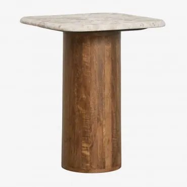 Mesa Lateral Quadrada 40x40 Cm Em Mármore E Madeira De Manga Merieines ↑50 Cm - Sklum
