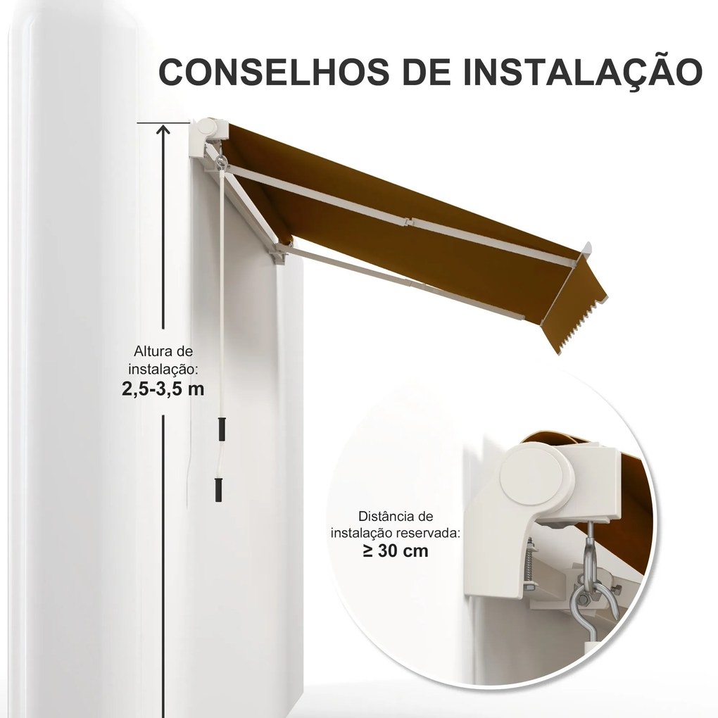 Toldo Manual Retrátil com Manivela 295x245cm Toldo Enrolável Alumínio
