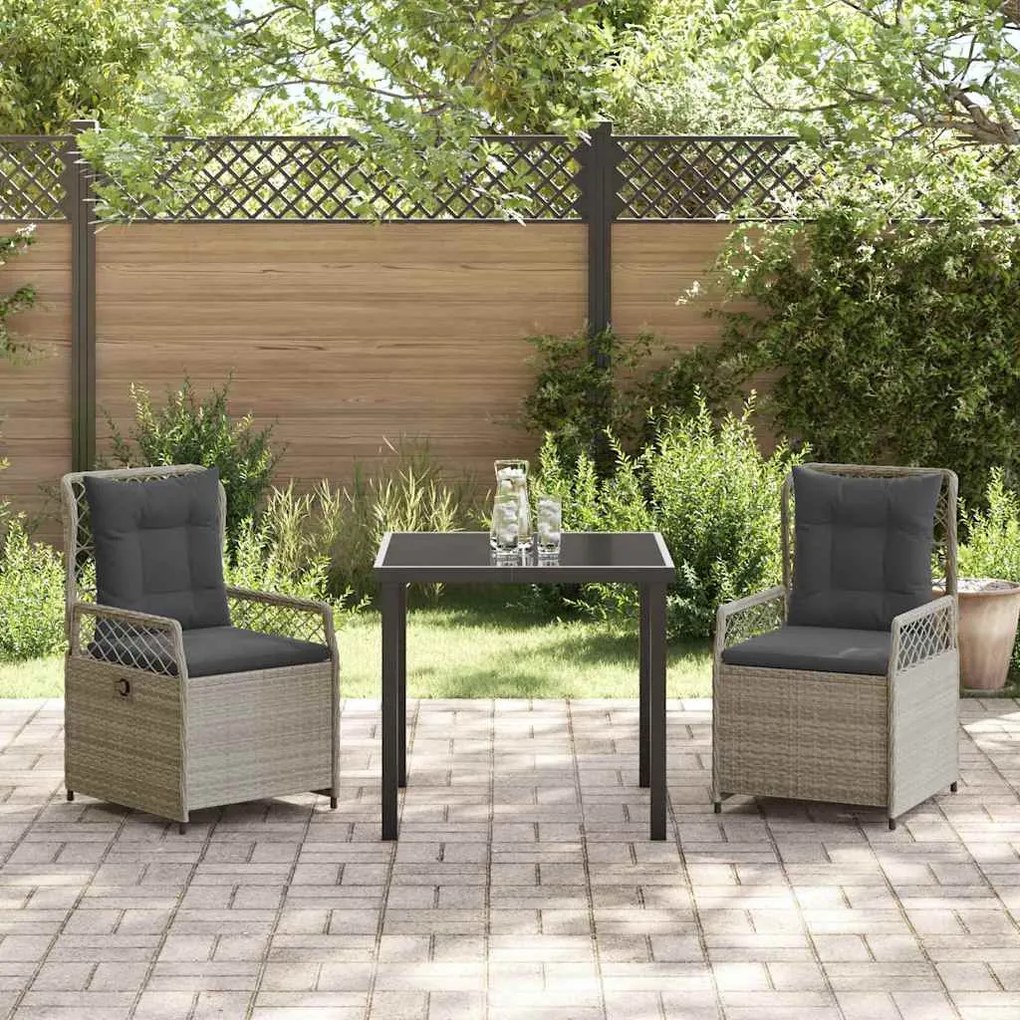 Conjunto de Jantar de Jardim 3 Peças Cinza Claro em Polyrattan.