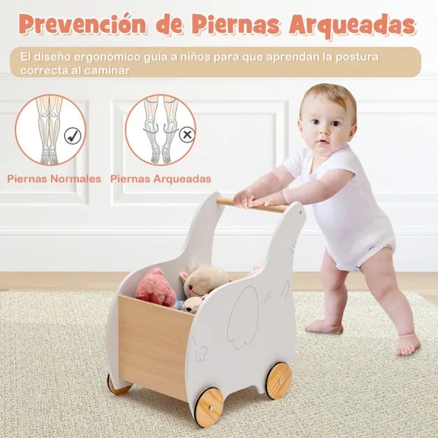 Carrinho de compras infantil de madeira, alça com gaveta saltadora, jogo educativo para crianças de 1 a 3 anos, 32 x 48 x 56 cm, branco