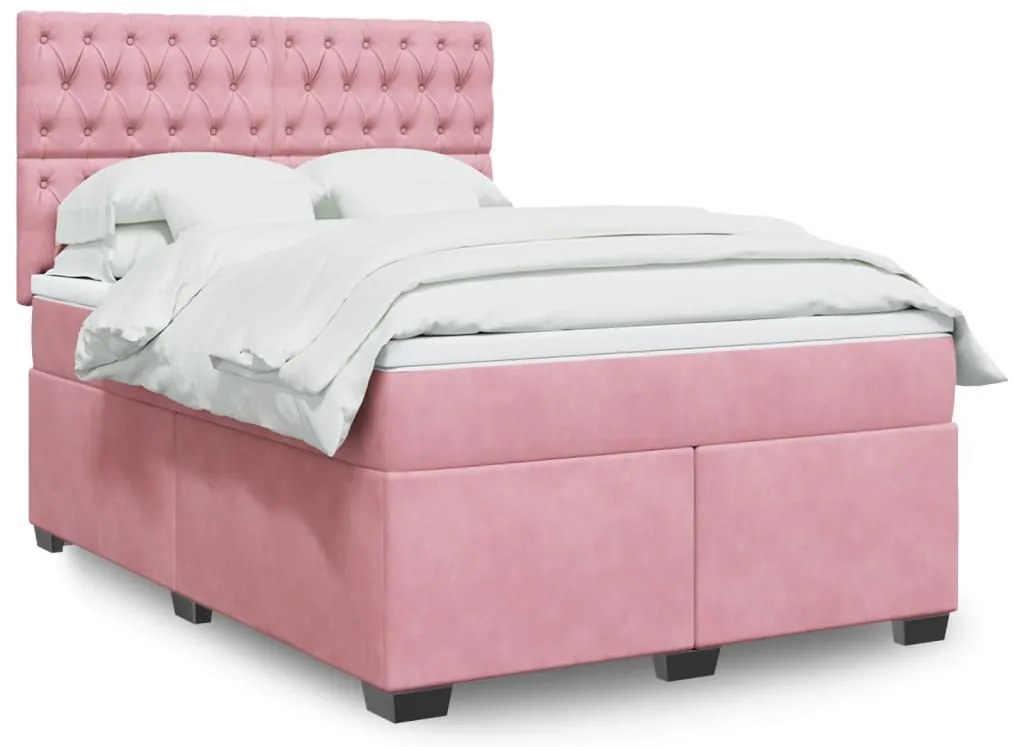 vidaXL Cama com molas/colchão 160x200 cm veludo rosa