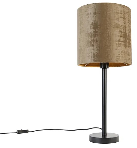 Candeeiro de Mesa Moderno Preto com Abajur Castanho 25 cm - Simplo Moderno