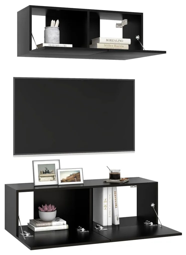 2 pcs conjunto de móveis de TV derivados de madeira preto
