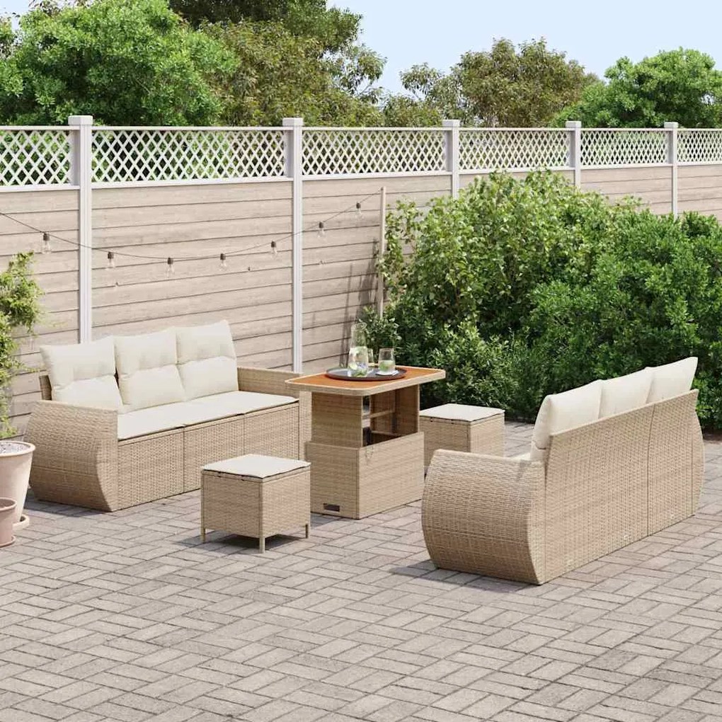 Conjunto de sofá de jardim com 9 peças da , almofadas bege em rattan s