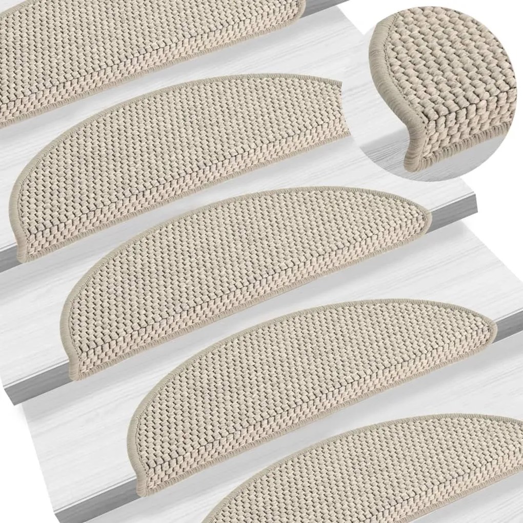 vidaXL Tapetes escada adesivos aspeto sisal 15 pcs 56x17x3 cm prateado