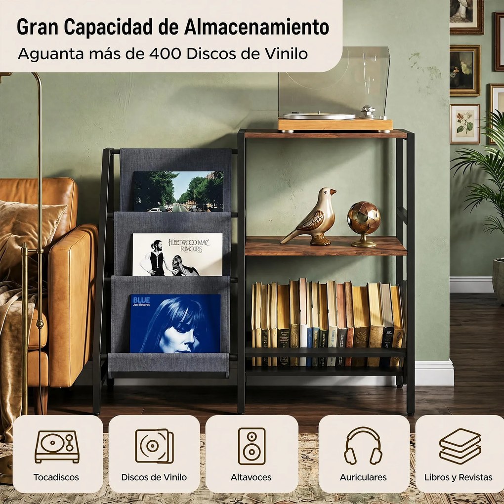 Estante para discos de Vinil, 82 x 30 x 75 cm, Capacidade para Mais de 400 Discos, Castanho