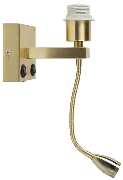 Candeeiro de parede Art Deco dourado com USB e braço flexível - Brescia Combi