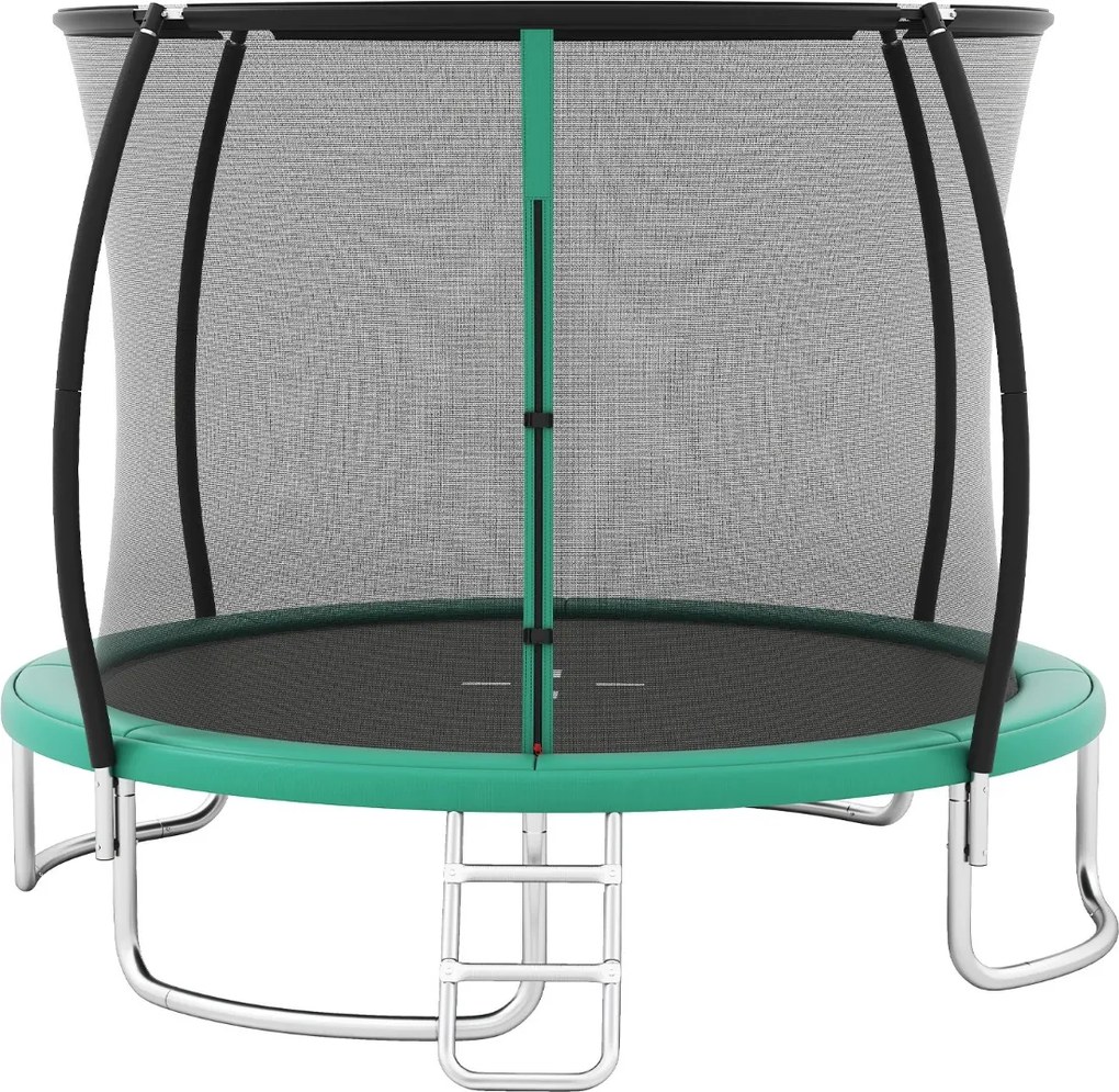 Trampolim exterior 366 cm com rede de segurança, escada e pernas curvas robustas para crianças Verde