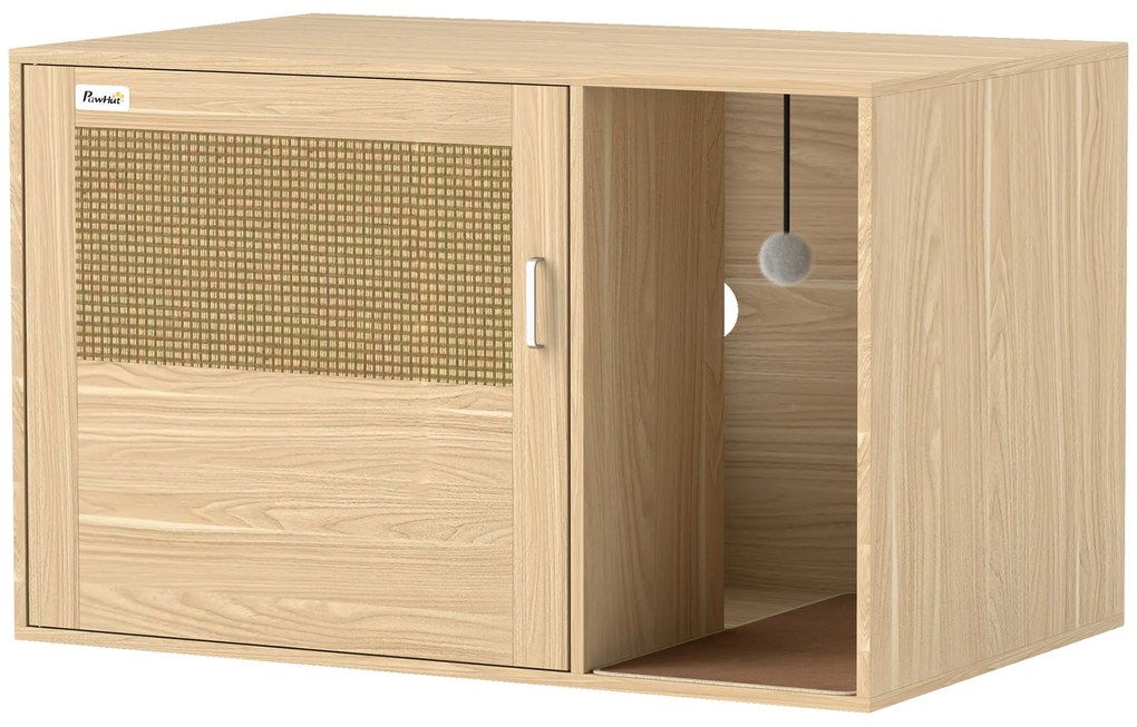 PawHut Móvel Caixa de Areia para Gatos Caixa de Areia para Gatos com Tapete de Arranhar e Porta de Vime 80x50x50 cm Branco | Aosom Portugal