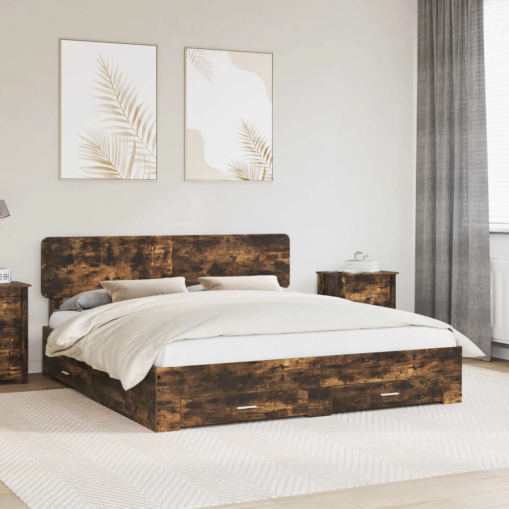 vidaXL Estrutura da Cama com cabeceira Carvalho Defumado 180 x 200 cm