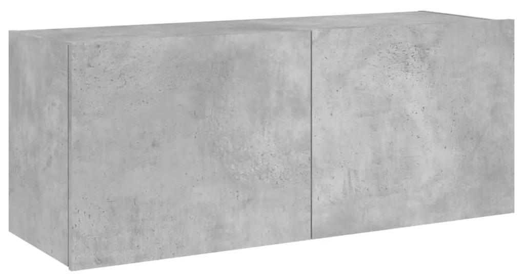 Móvel de parede p/ TV c/ luzes LED 100x35x41 cm cinza cimento