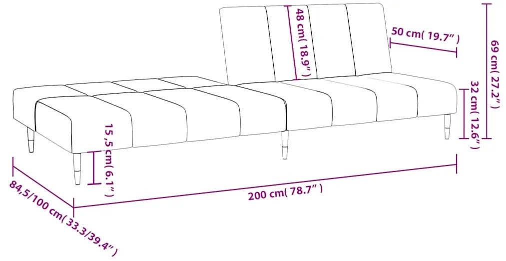 Sofá-cama de 2 lugares veludo castanho